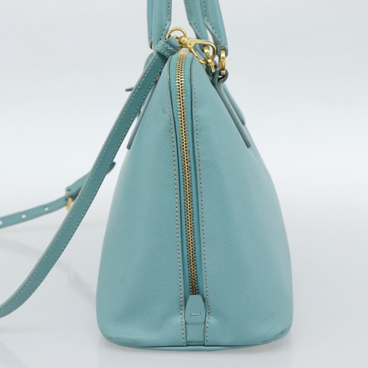 PRADA Hand Bag Safiano Leather 2way Turquoise Blue Gold Auth 187253V