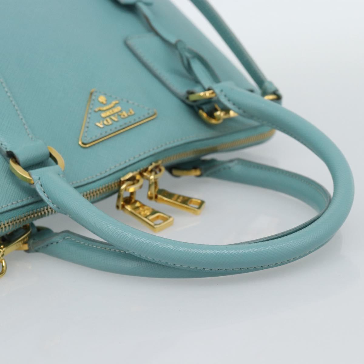 PRADA Hand Bag Safiano Leather 2way Turquoise Blue Gold Auth 187253V