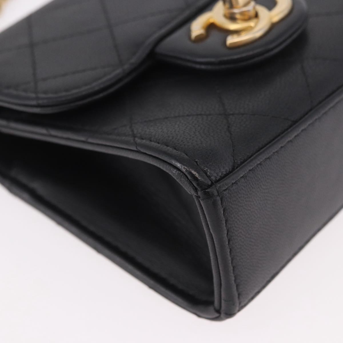 CHANEL Matelasse Chain Shoulder Bag Lamb Skin Black Gold CC Auth 187256SAM