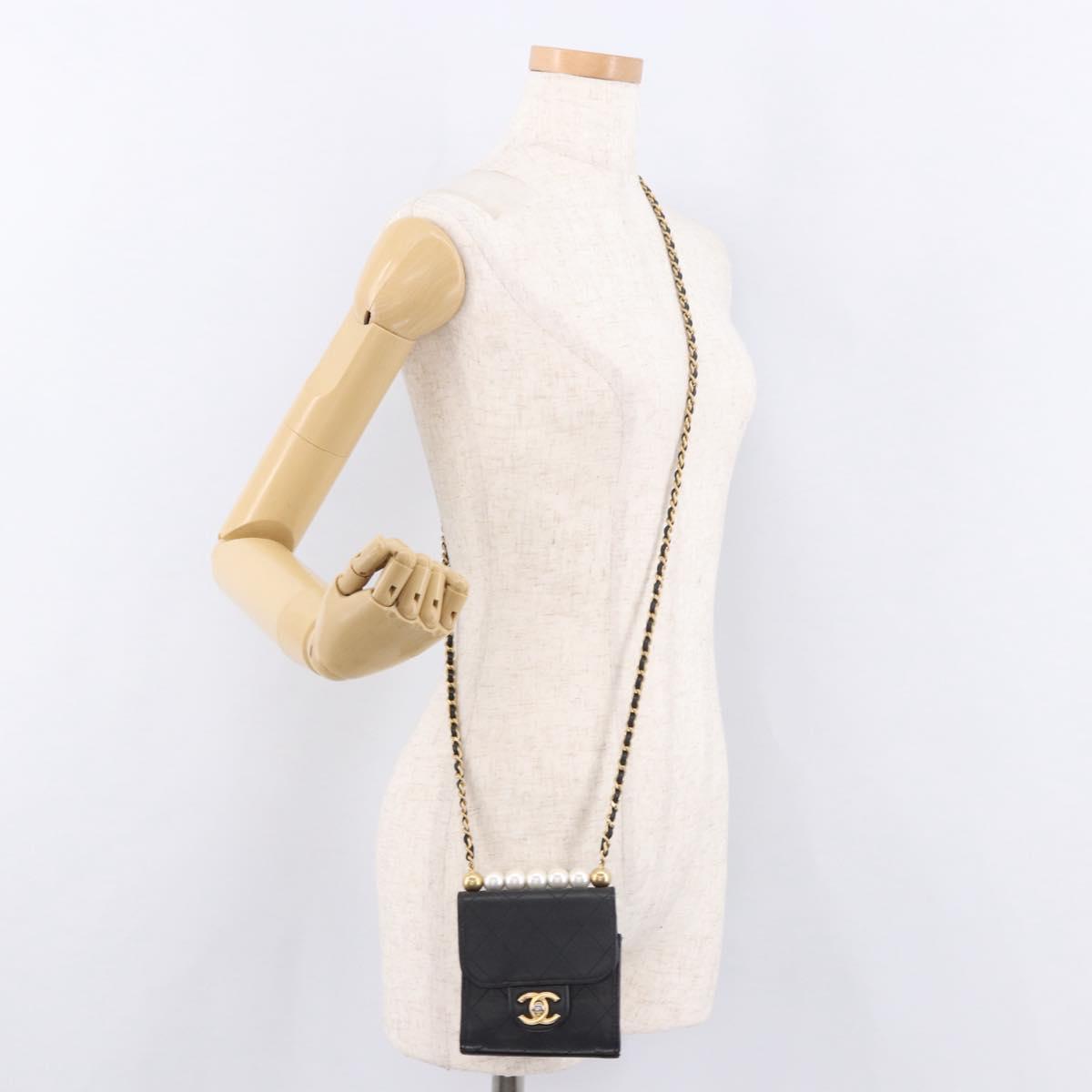 CHANEL Matelasse Chain Shoulder Bag Lamb Skin Black Gold CC Auth 187256SAM