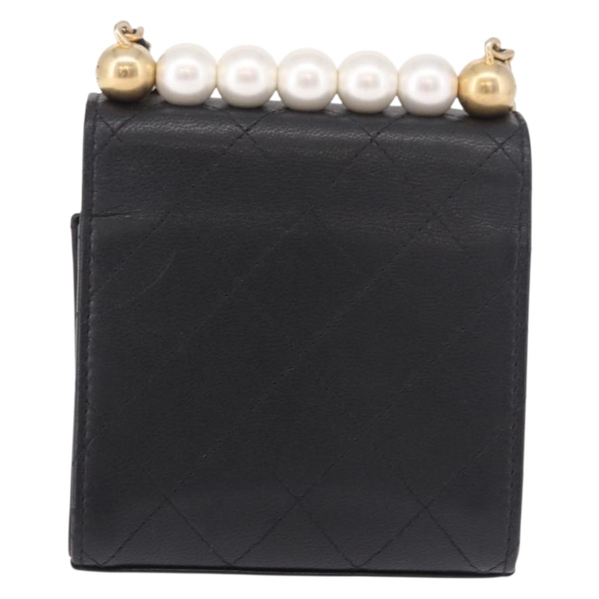 CHANEL Matelasse Chain Shoulder Bag Lamb Skin Black Gold CC Auth 187256SAM