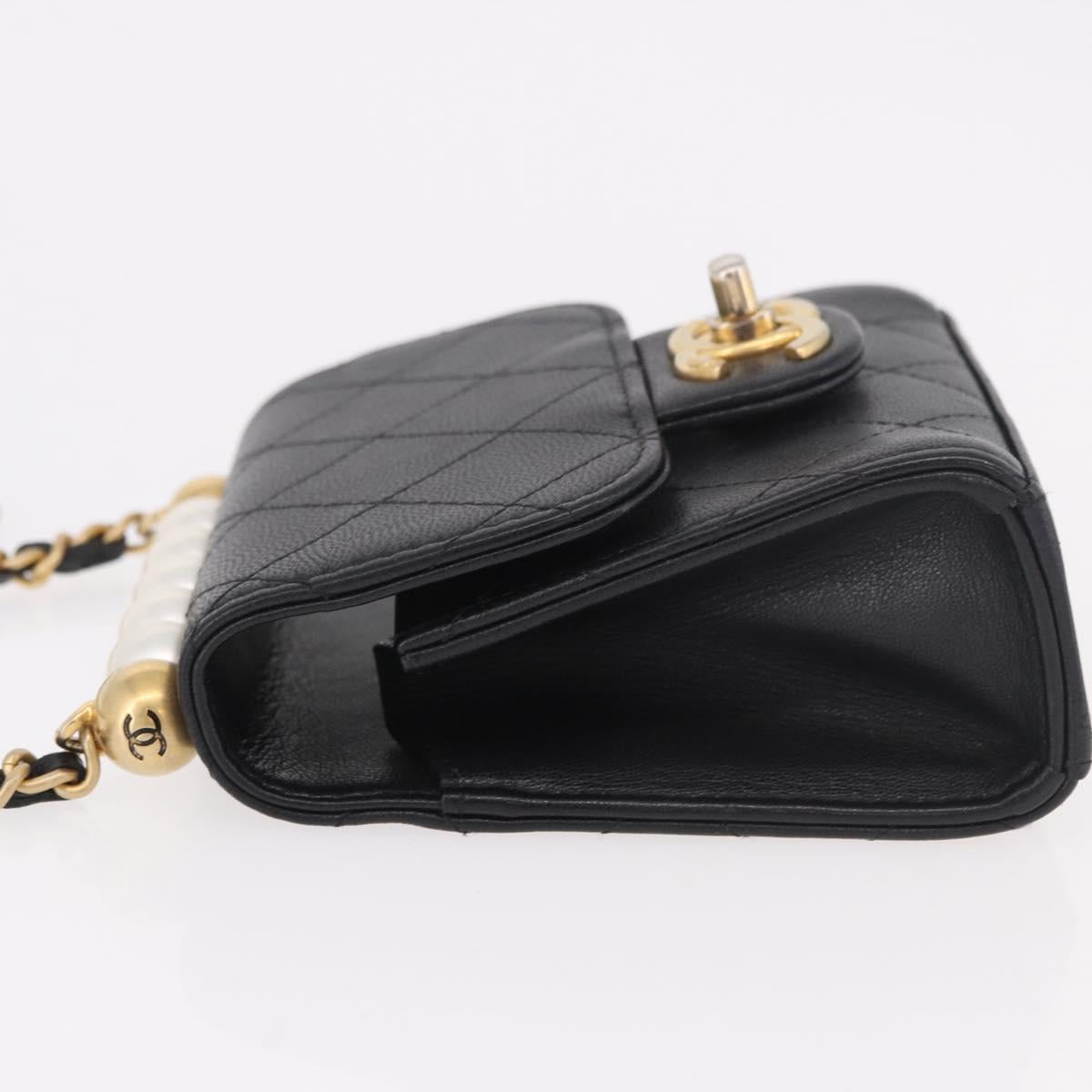 CHANEL Matelasse Chain Shoulder Bag Lamb Skin Black Gold CC Auth 187256SAM