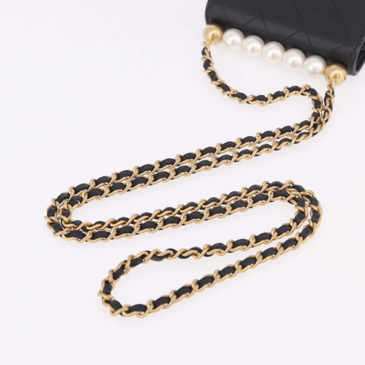 CHANEL Matelasse Chain Shoulder Bag Lamb Skin Black Gold CC Auth 187256SAM