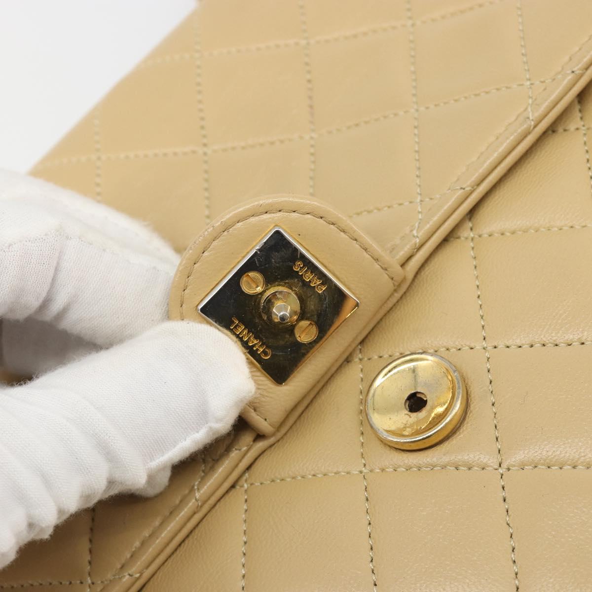 CHANEL Matelasse Chain Shoulder Bag Lamb Skin Beige Gold CC Auth 187257