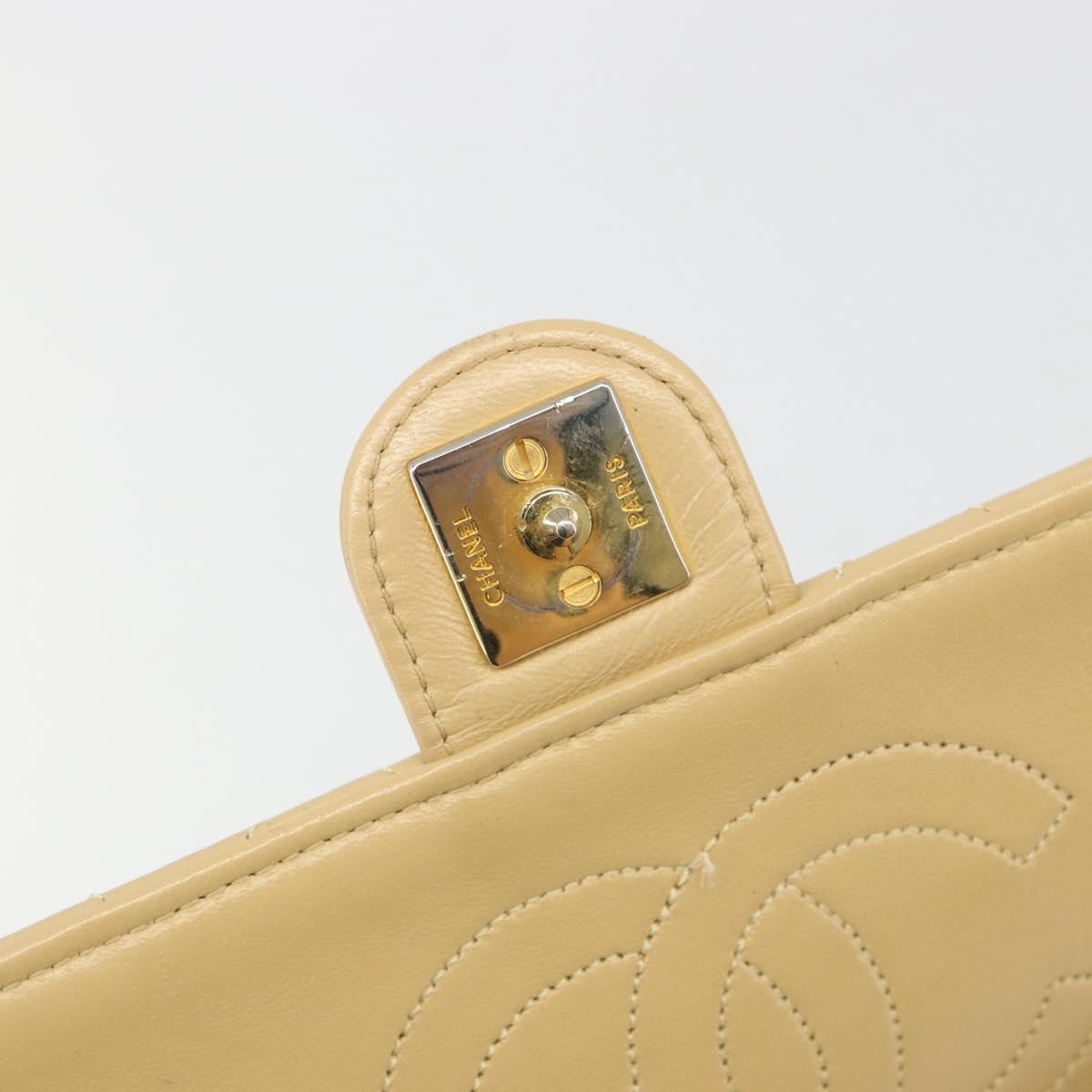 CHANEL Matelasse Chain Shoulder Bag Lamb Skin Beige Gold CC Auth 187257