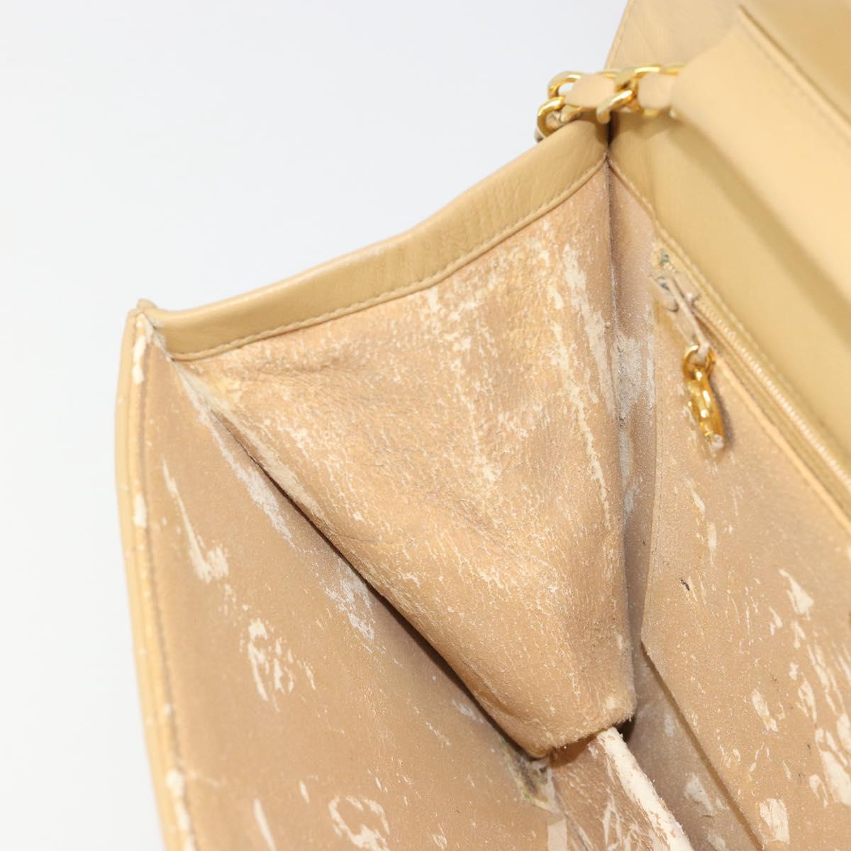 CHANEL Matelasse Chain Shoulder Bag Lamb Skin Beige Gold CC Auth 187257