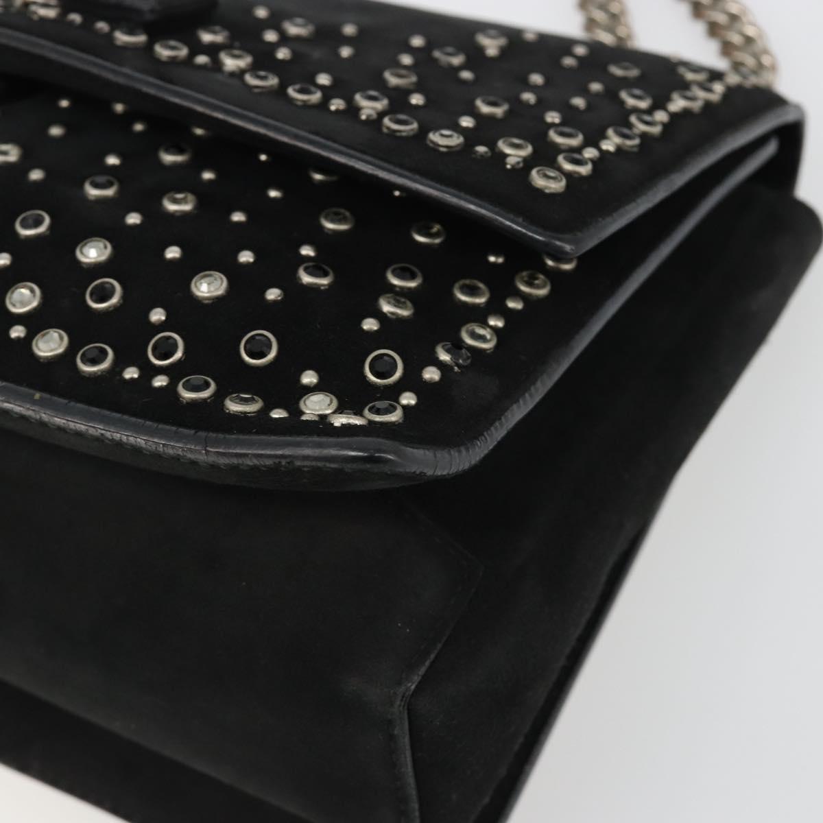 Salvatore Ferragamo Vala Chain Shoulder Bag Suede Black Silver Auth 187258A