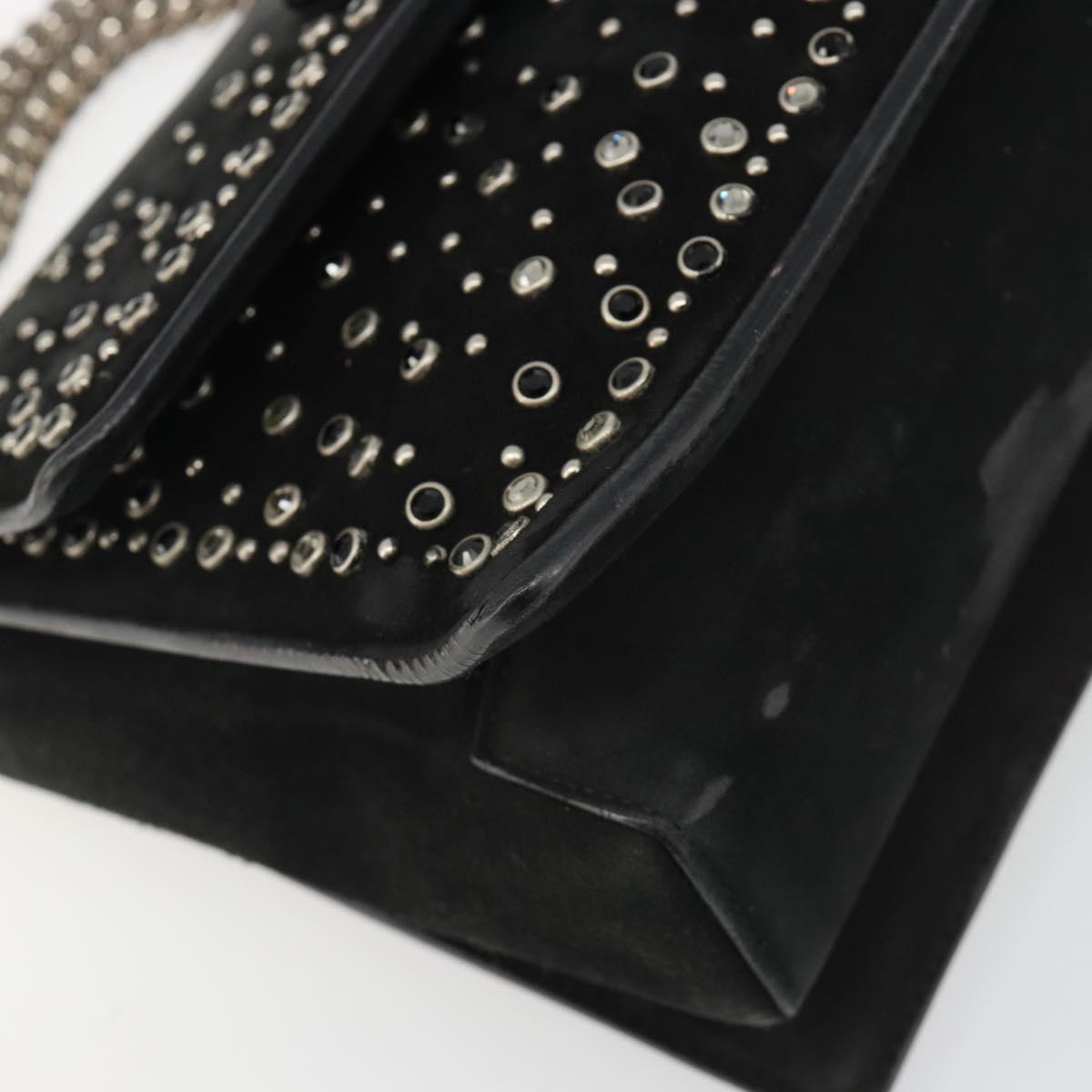 Salvatore Ferragamo Vala Chain Shoulder Bag Suede Black Silver Auth 187258A