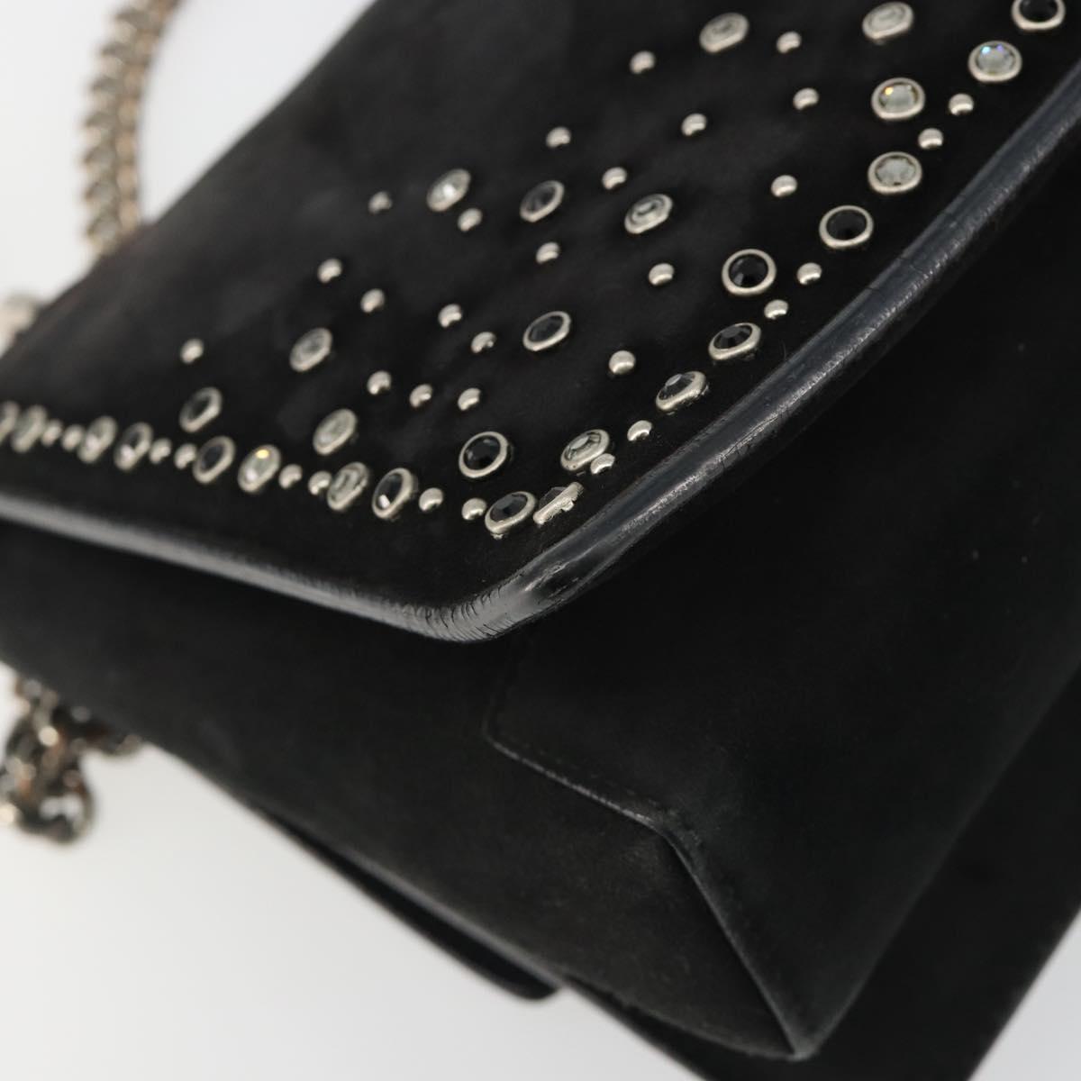 Salvatore Ferragamo Vala Chain Shoulder Bag Suede Black Silver Auth 187258A