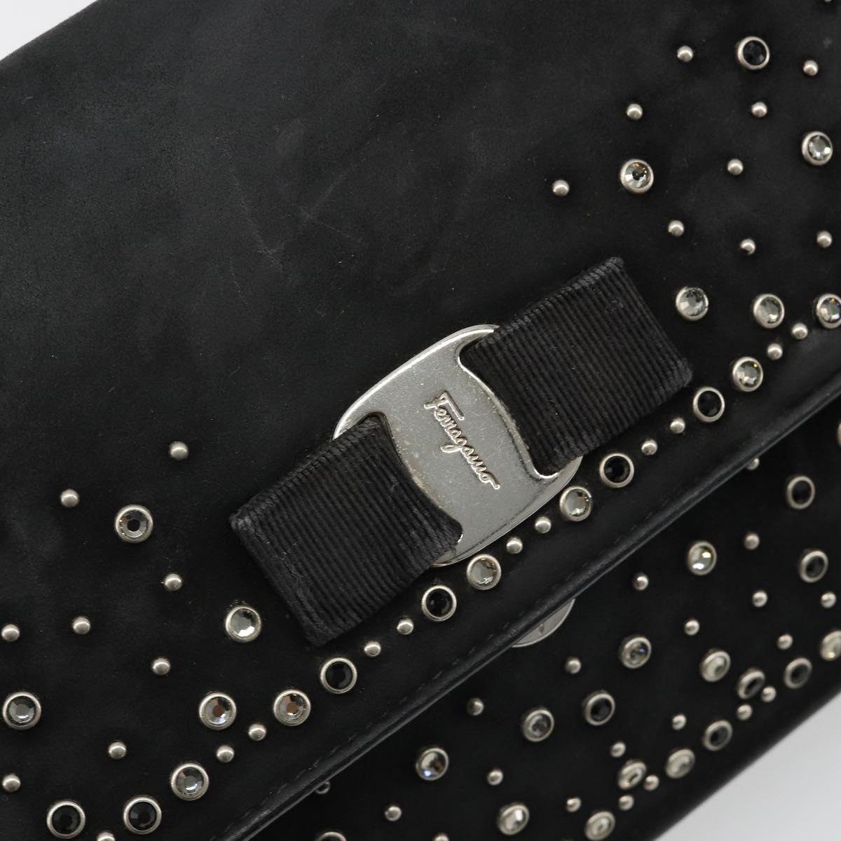 Salvatore Ferragamo Vala Chain Shoulder Bag Suede Black Silver Auth 187258A