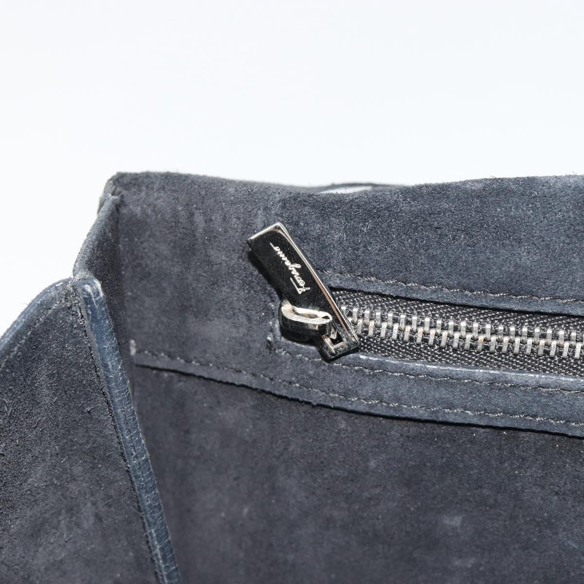 Salvatore Ferragamo Vala Chain Shoulder Bag Suede Black Silver Auth 187258A