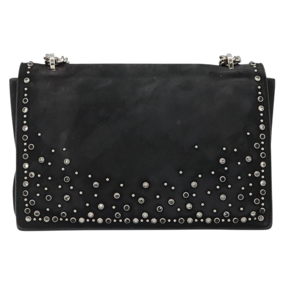 Salvatore Ferragamo Vala Chain Shoulder Bag Suede Black Silver Auth 187258A