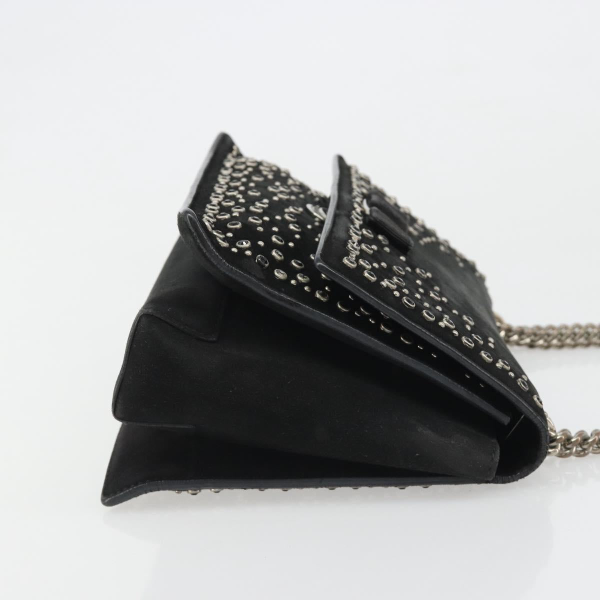 Salvatore Ferragamo Vala Chain Shoulder Bag Suede Black Silver Auth 187258A