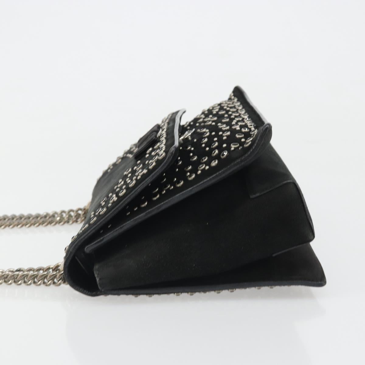 Salvatore Ferragamo Vala Chain Shoulder Bag Suede Black Silver Auth 187258A