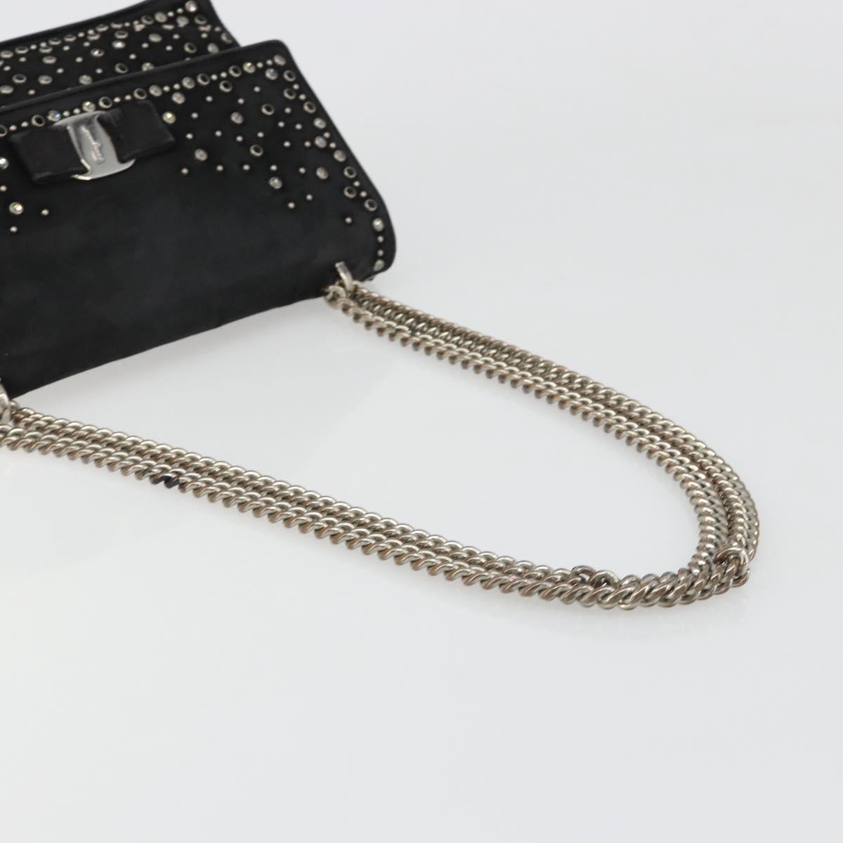 Salvatore Ferragamo Vala Chain Shoulder Bag Suede Black Silver Auth 187258A