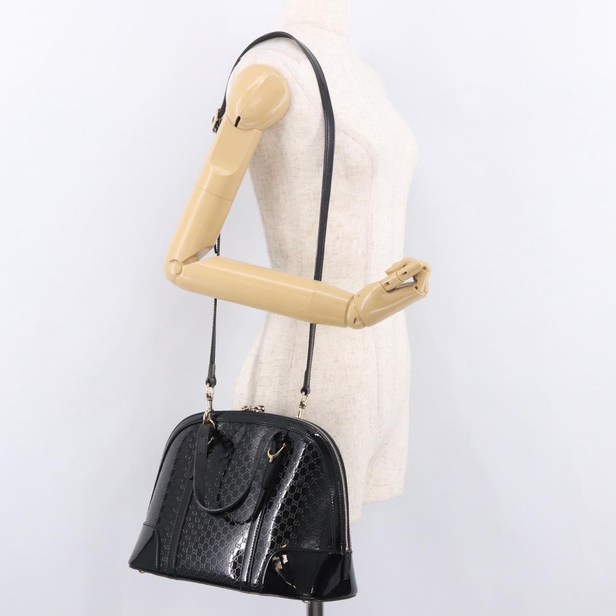 GUCCI Micro GG Canvas Bag Patent Leather 2way Outlet Black 309617 Auth 187261
