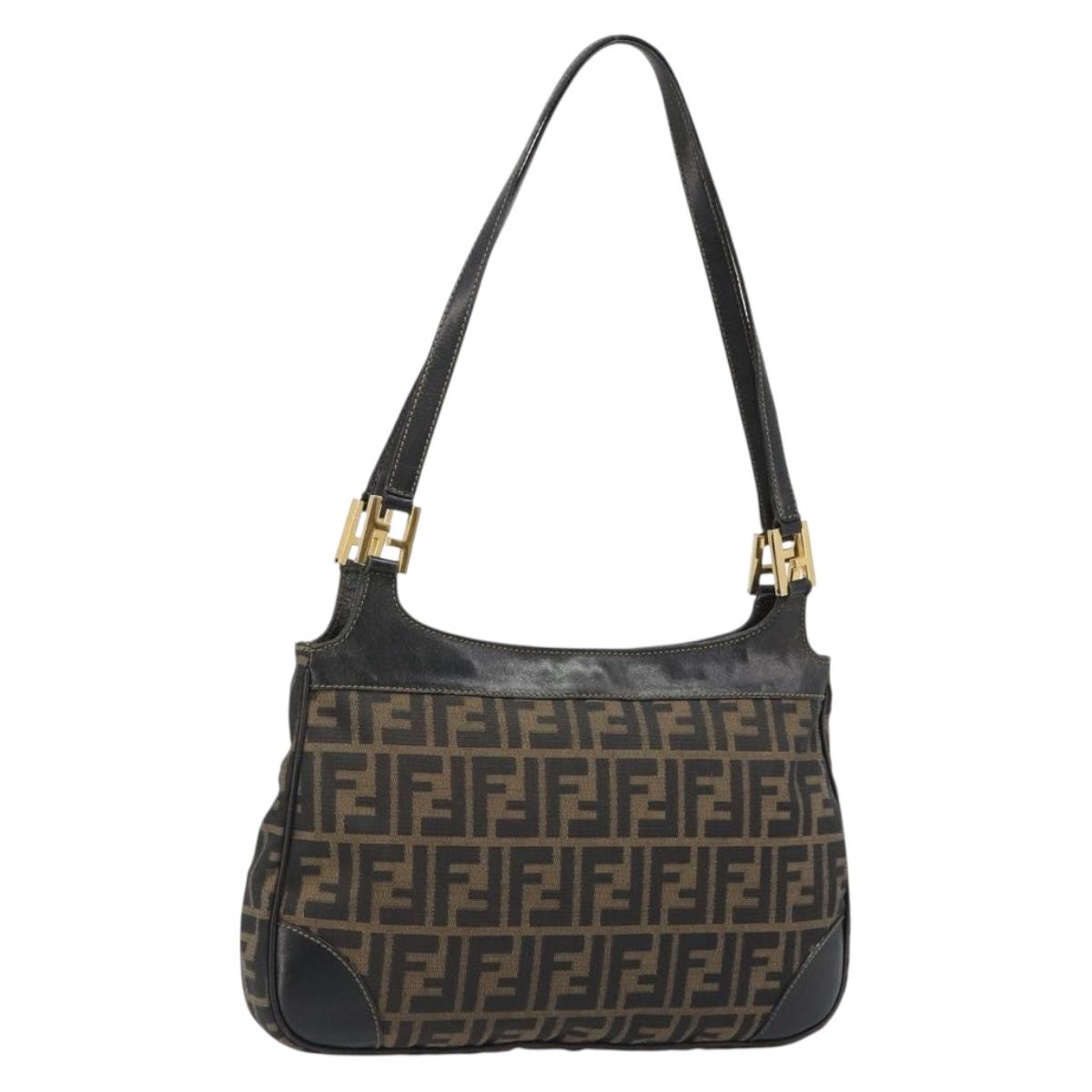 FENDI Zucca Canvas Tote Bag Black Brown Auth 187262A