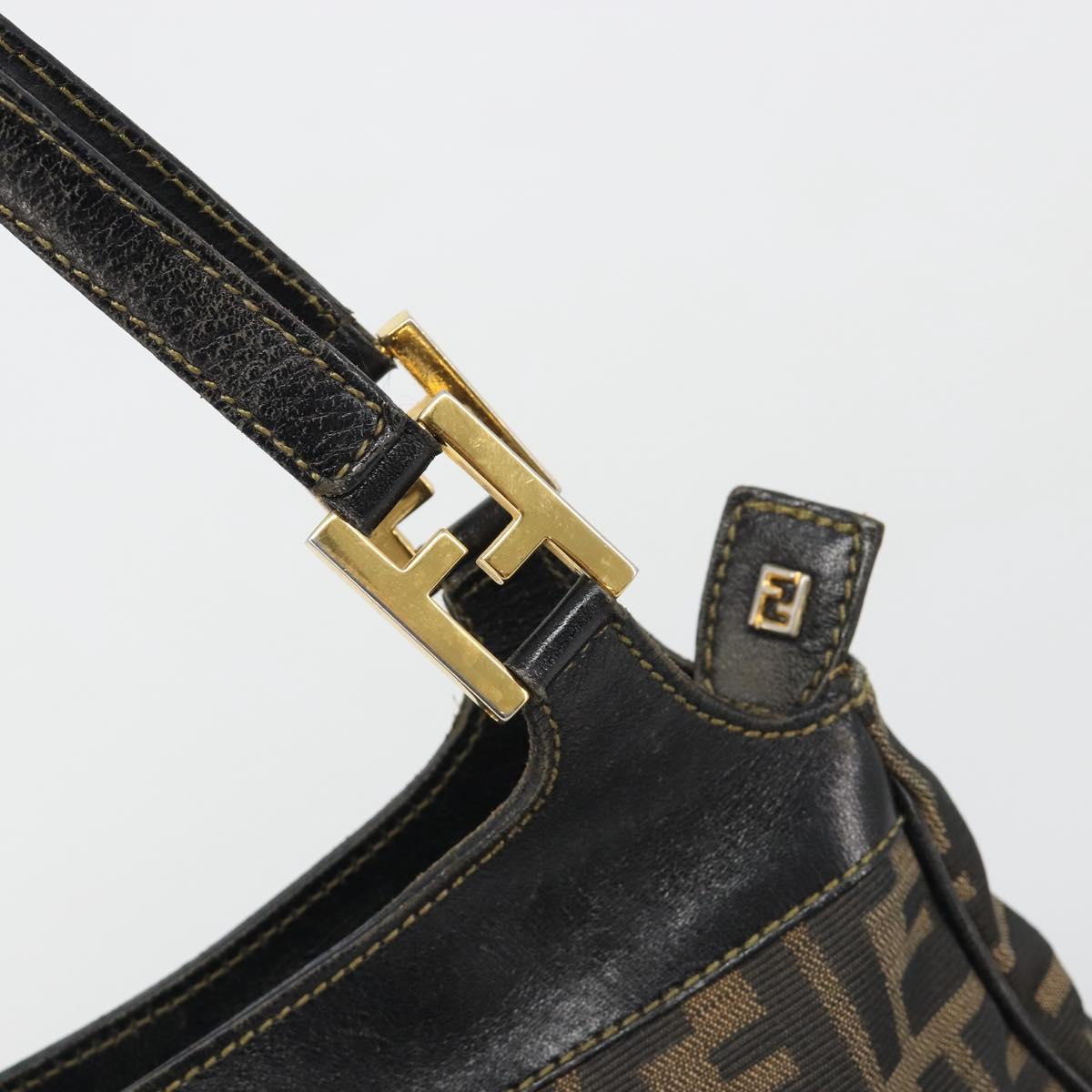 FENDI Zucca Canvas Tote Bag Black Brown Auth 187262A