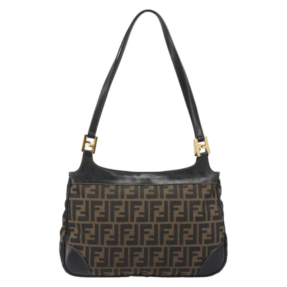 FENDI Zucca Canvas Tote Bag Black Brown Auth 187262A