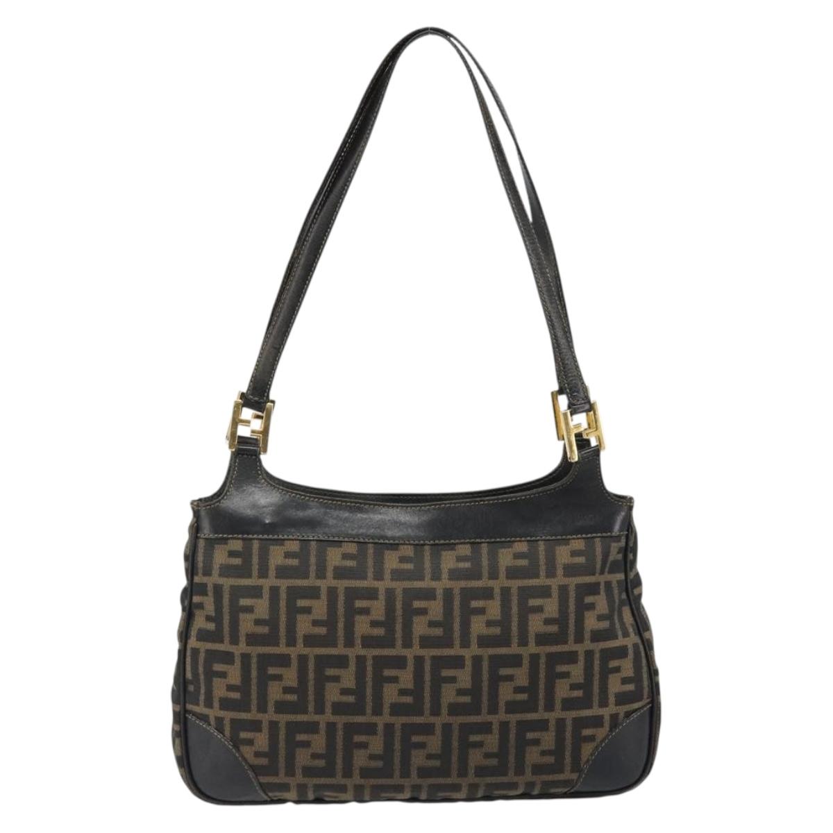 FENDI Zucca Canvas Tote Bag Black Brown Auth 187262A