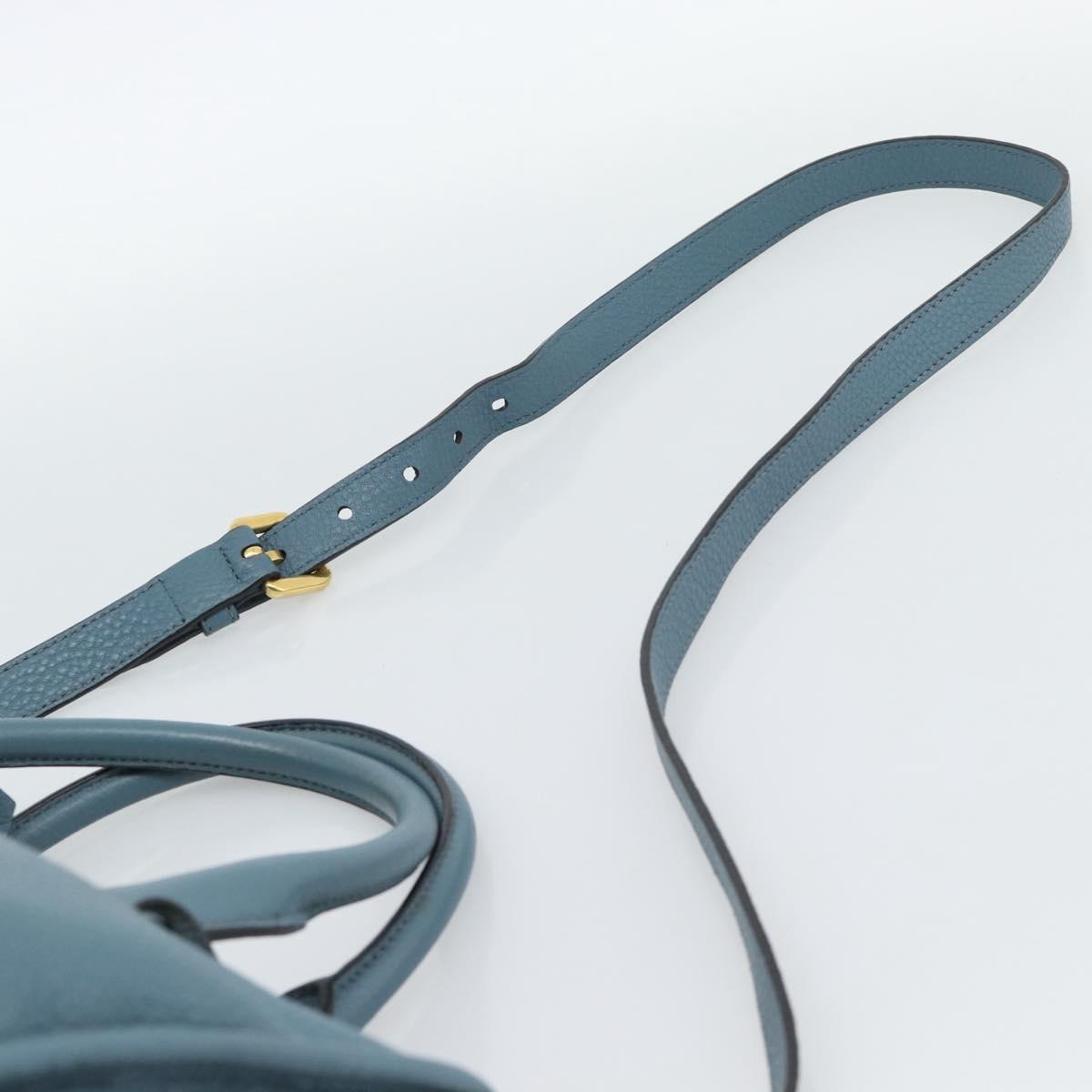 PRADA Hand Bag Vittero Dino Leather 2way Blue Gold Auth 187263V