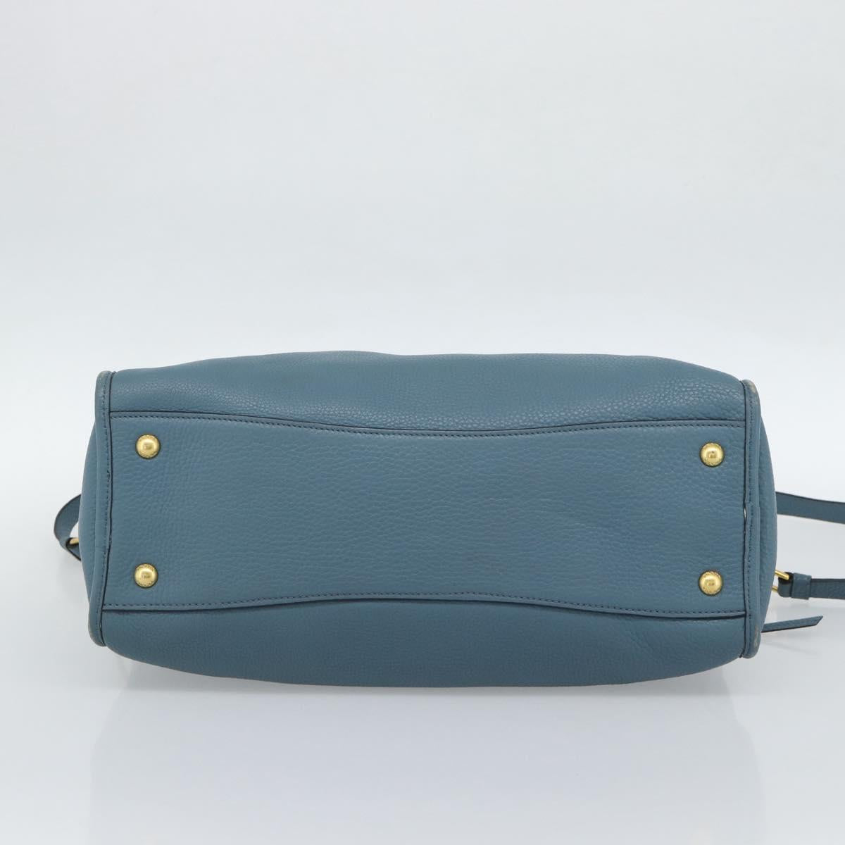 PRADA Hand Bag Vittero Dino Leather 2way Blue Gold Auth 187263V