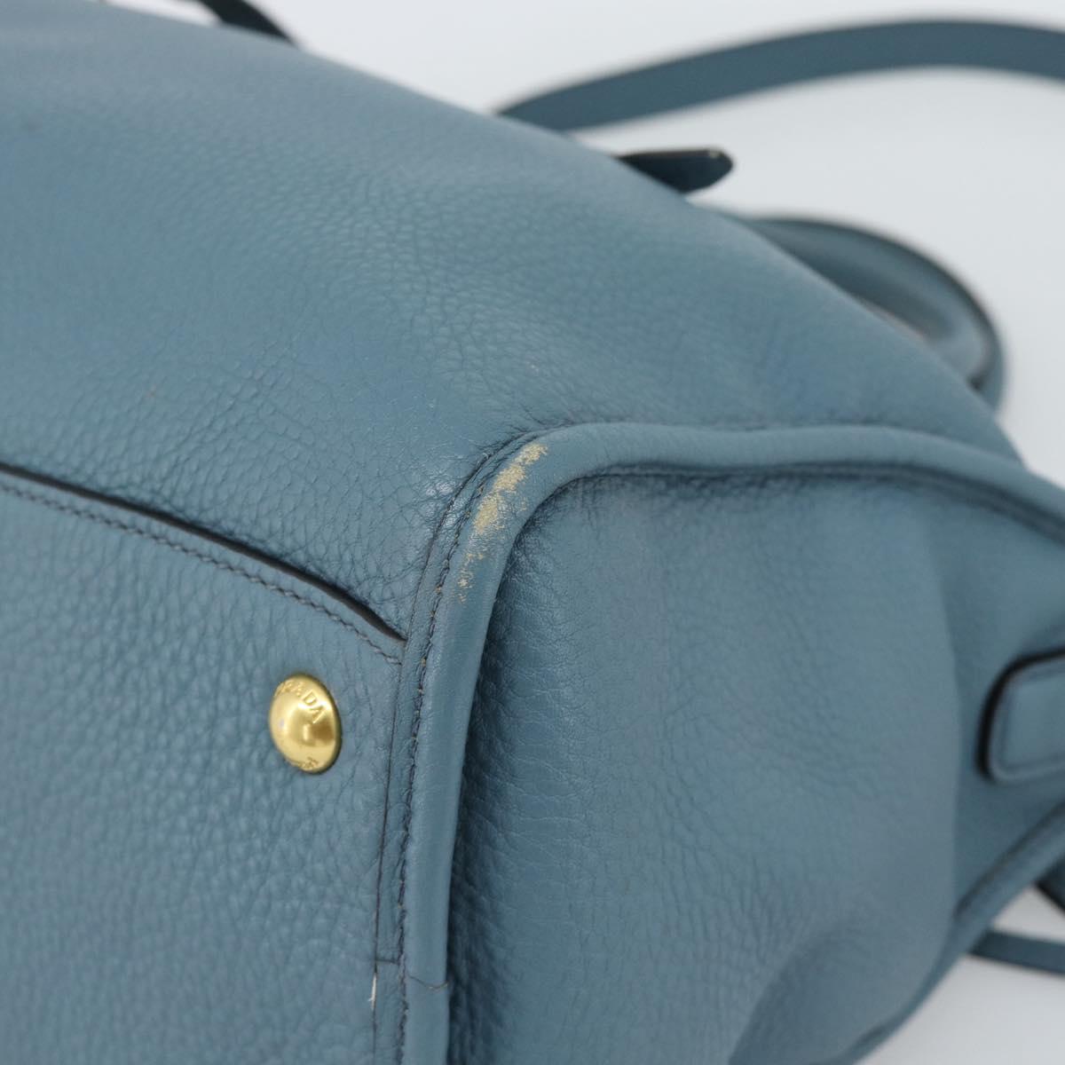 PRADA Hand Bag Vittero Dino Leather 2way Blue Gold Auth 187263V