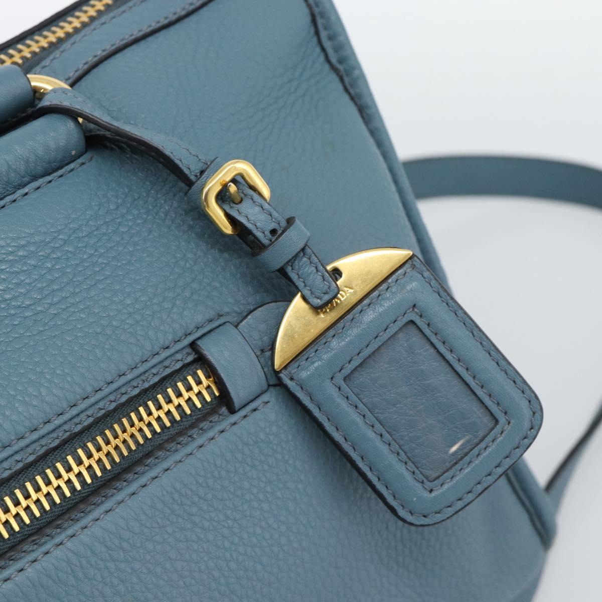 PRADA Hand Bag Vittero Dino Leather 2way Blue Gold Auth 187263V