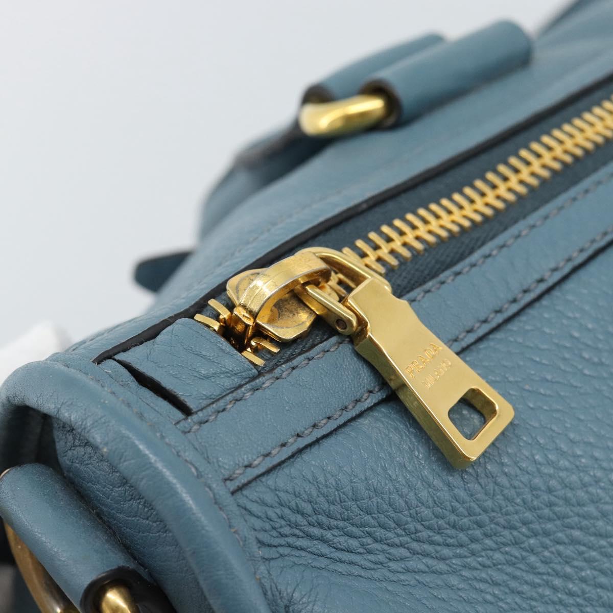 PRADA Hand Bag Vittero Dino Leather 2way Blue Gold Auth 187263V