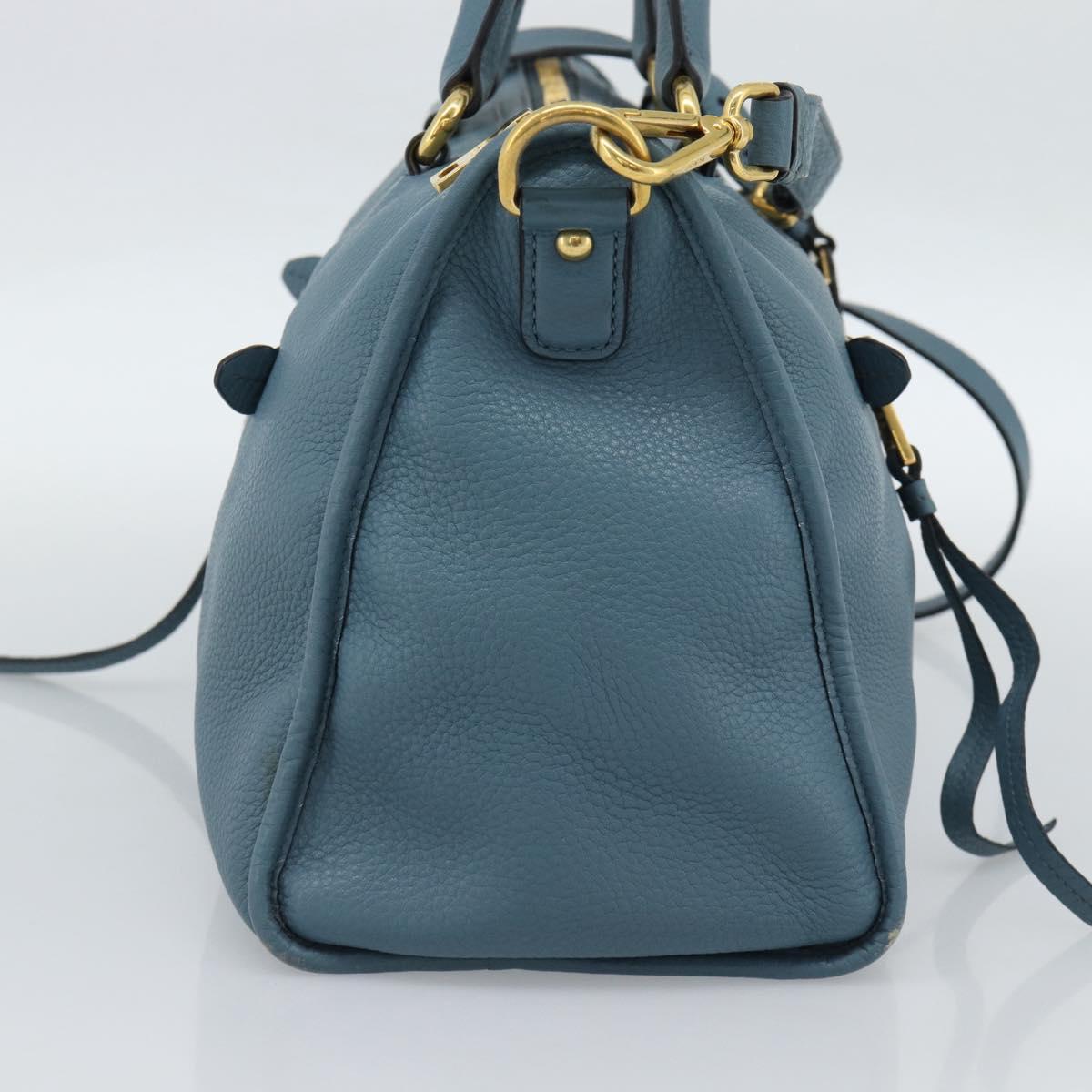 PRADA Hand Bag Vittero Dino Leather 2way Blue Gold Auth 187263V