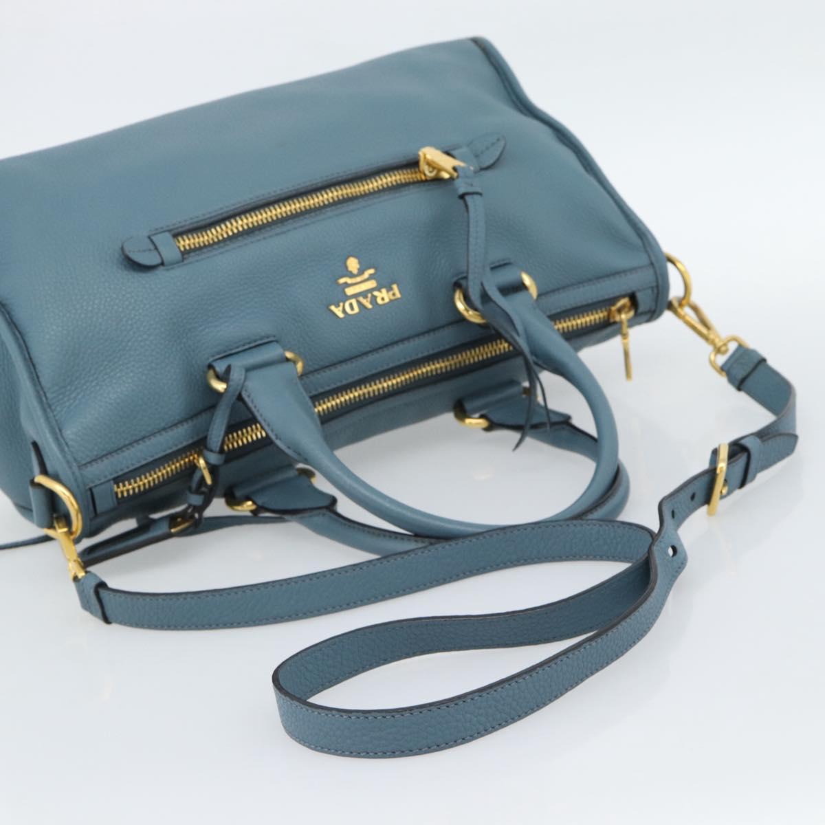 PRADA Hand Bag Vittero Dino Leather 2way Blue Gold Auth 187263V