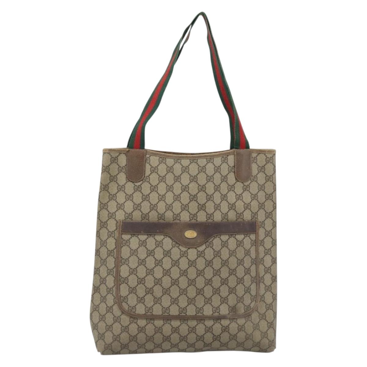 GUCCI GG Supreme Web Sherry Line Tote Bag PVC Beige Gold 378 02 003 Auth 187267