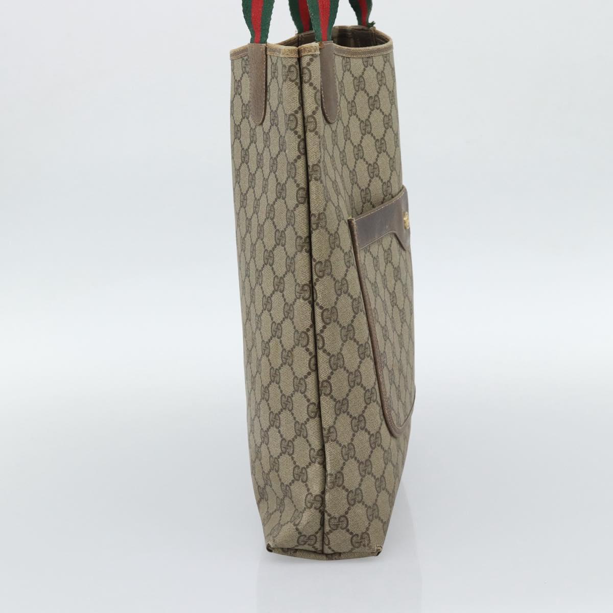 GUCCI GG Supreme Web Sherry Line Tote Bag PVC Beige Gold 378 02 003 Auth 187267