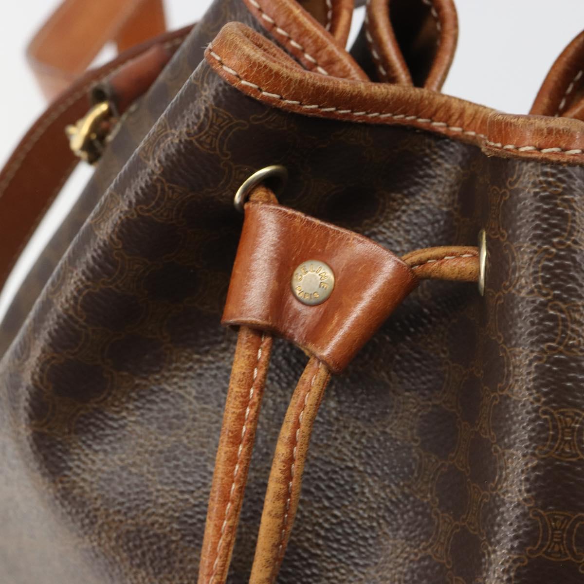 CELINE Macadam Canvas Shoulder Bag PVC Leather Black Gold Auth 187268