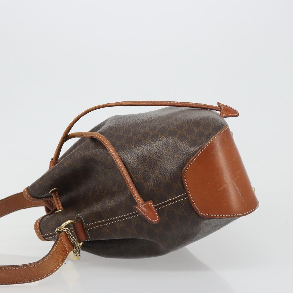 CELINE Macadam Canvas Shoulder Bag PVC Leather Black Gold Auth 187268