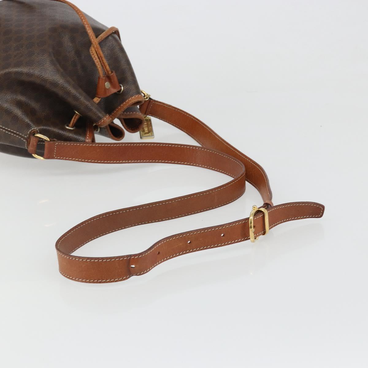 CELINE Macadam Canvas Shoulder Bag PVC Leather Black Gold Auth 187268