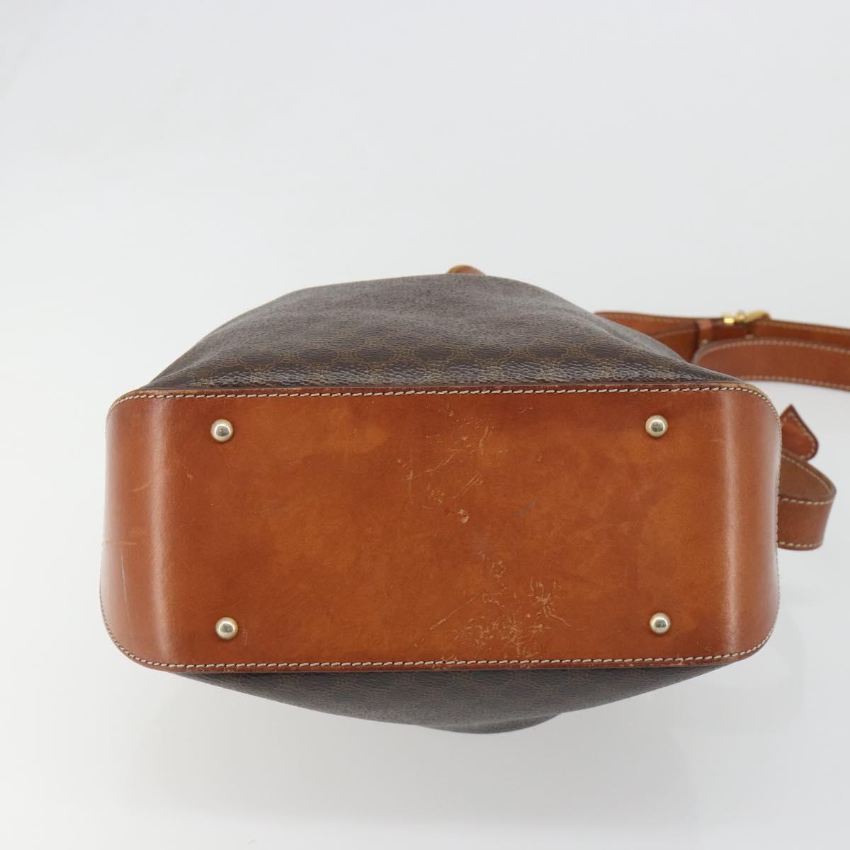 CELINE Macadam Canvas Shoulder Bag PVC Leather Black Gold Auth 187268