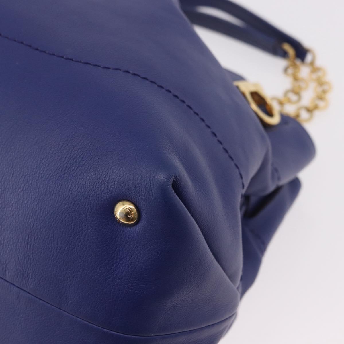 Salvatore Ferragamo Gancini Chain Shoulder Tote Bag Leather Blue Auth 187269V