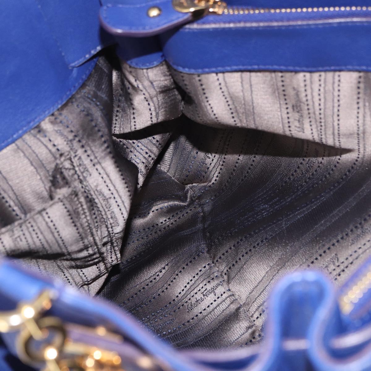 Salvatore Ferragamo Gancini Chain Shoulder Tote Bag Leather Blue Auth 187269V