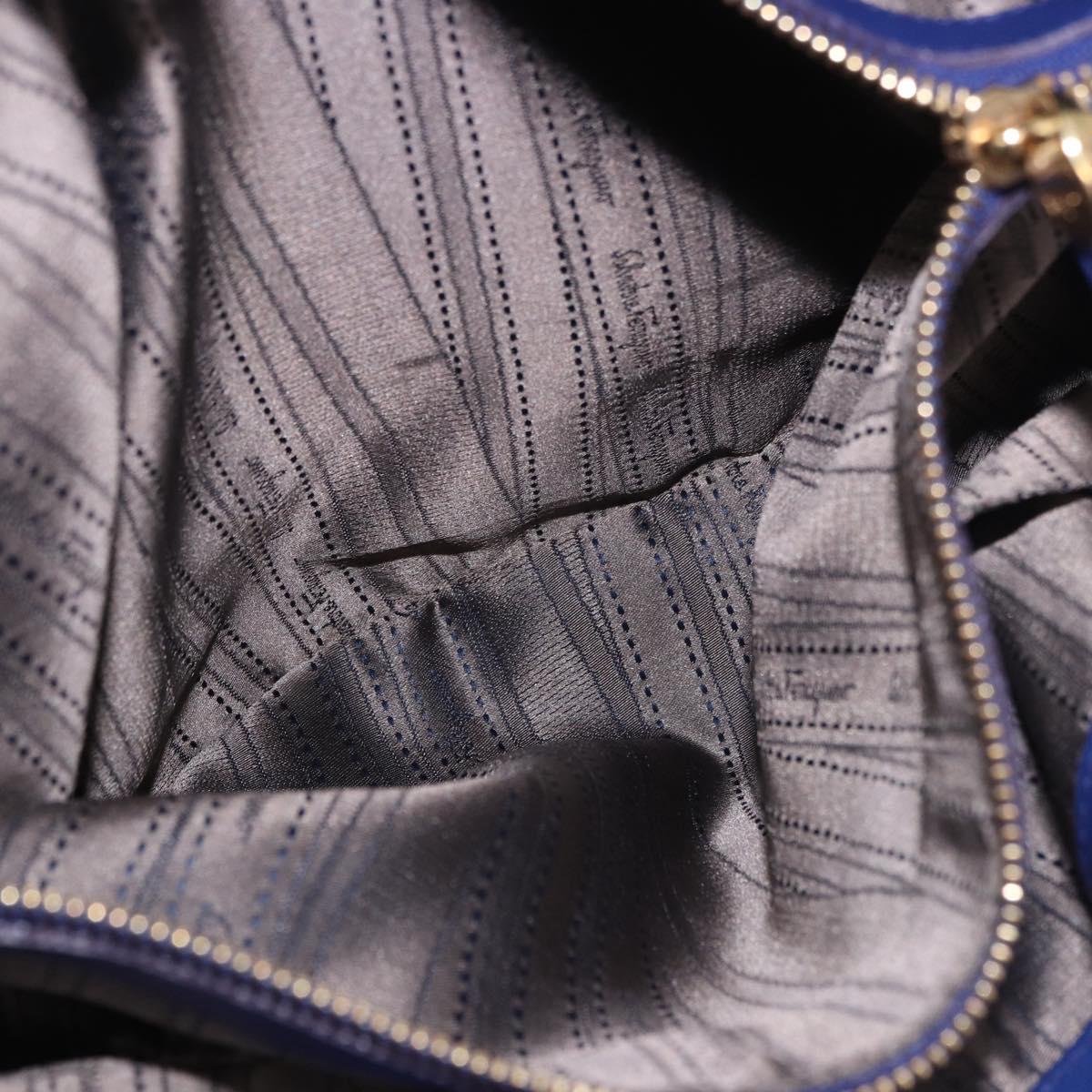 Salvatore Ferragamo Gancini Chain Shoulder Tote Bag Leather Blue Auth 187269V