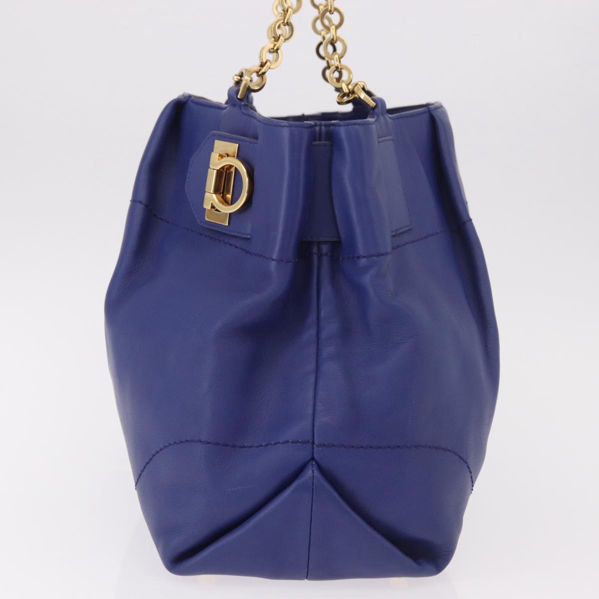 Salvatore Ferragamo Gancini Chain Shoulder Tote Bag Leather Blue Auth 187269V