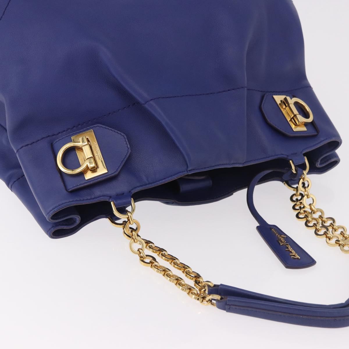 Salvatore Ferragamo Gancini Chain Shoulder Tote Bag Leather Blue Auth 187269V