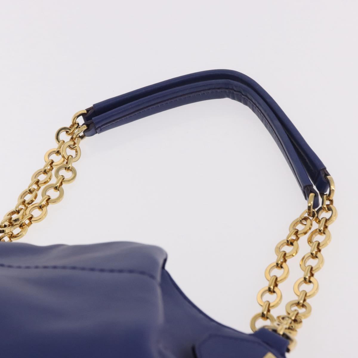 Salvatore Ferragamo Gancini Chain Shoulder Tote Bag Leather Blue Auth 187269V