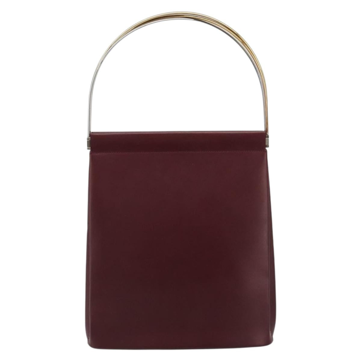CARTIER Trinity Hand Bag Leather Bordeaux Gold Silver Auth 187273V