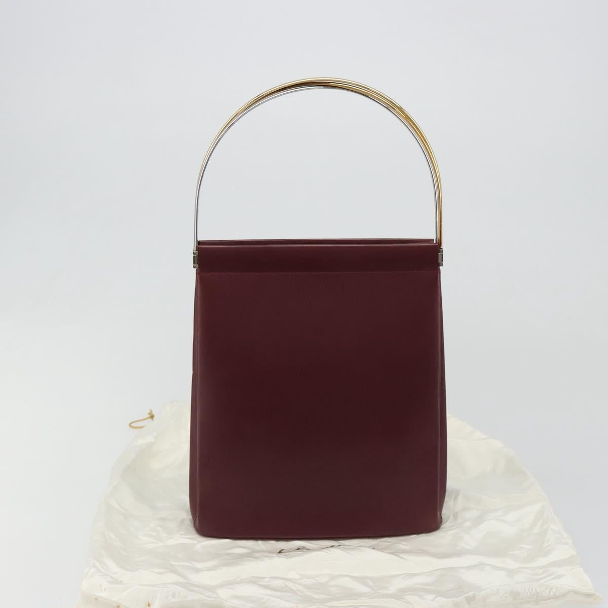CARTIER Trinity Hand Bag Leather Bordeaux Gold Silver Auth 187273V