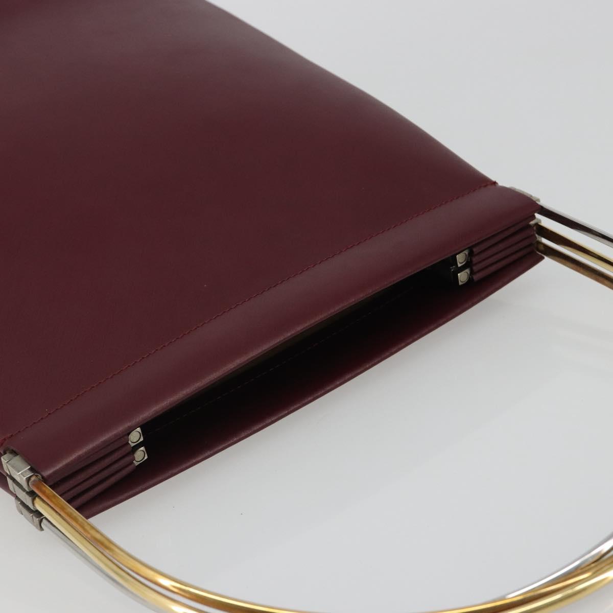 CARTIER Trinity Hand Bag Leather Bordeaux Gold Silver Auth 187273V