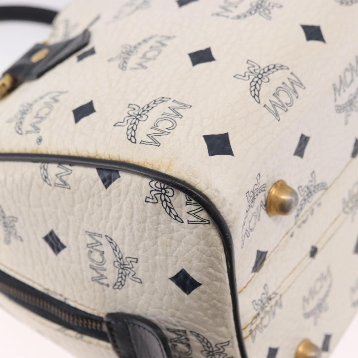 MCM Boston Bag PVC Leather 2way White Gold Auth 187279
