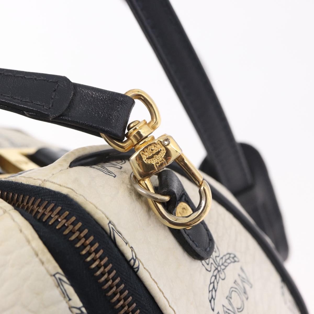 MCM Boston Bag PVC Leather 2way White Gold Auth 187279