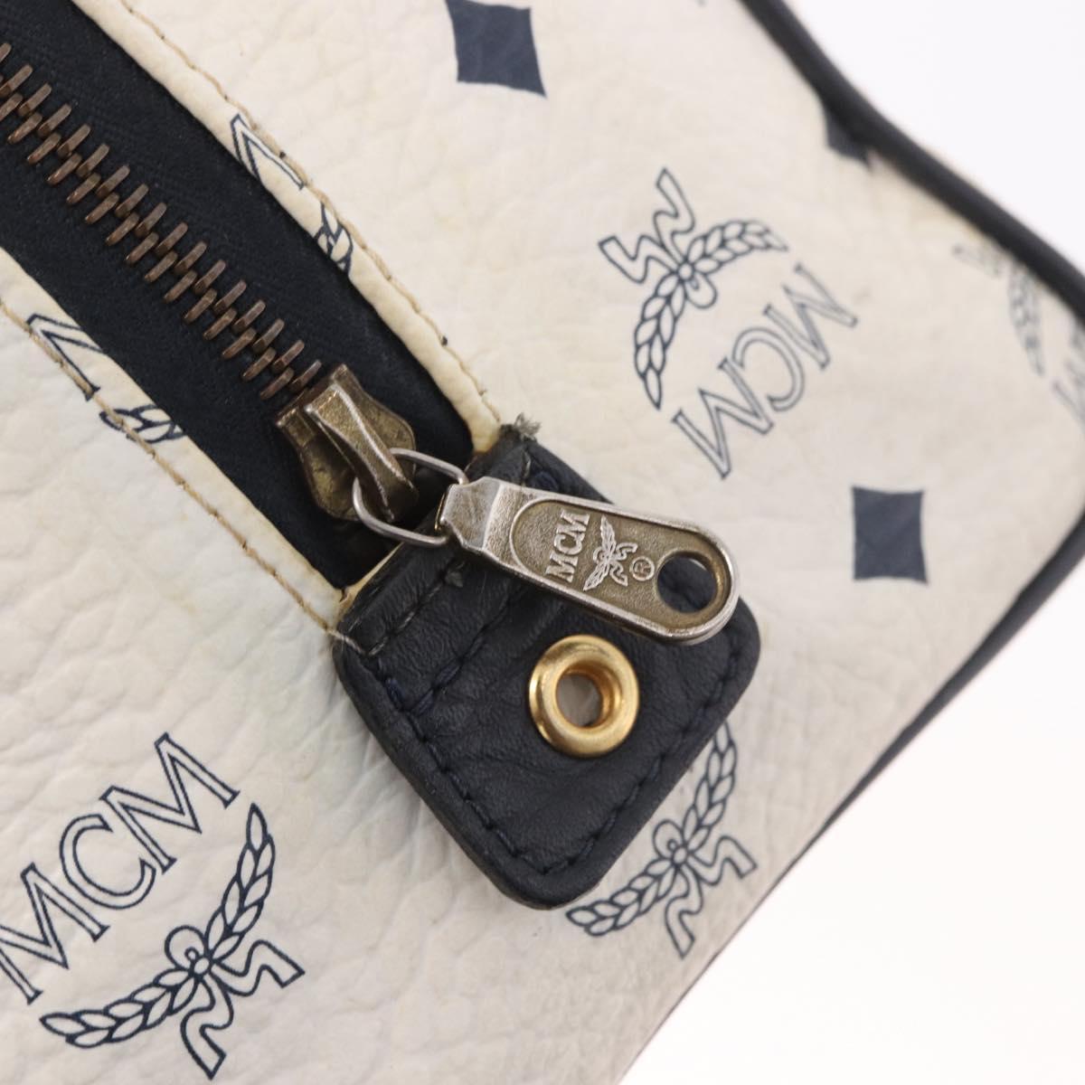 MCM Boston Bag PVC Leather 2way White Gold Auth 187279