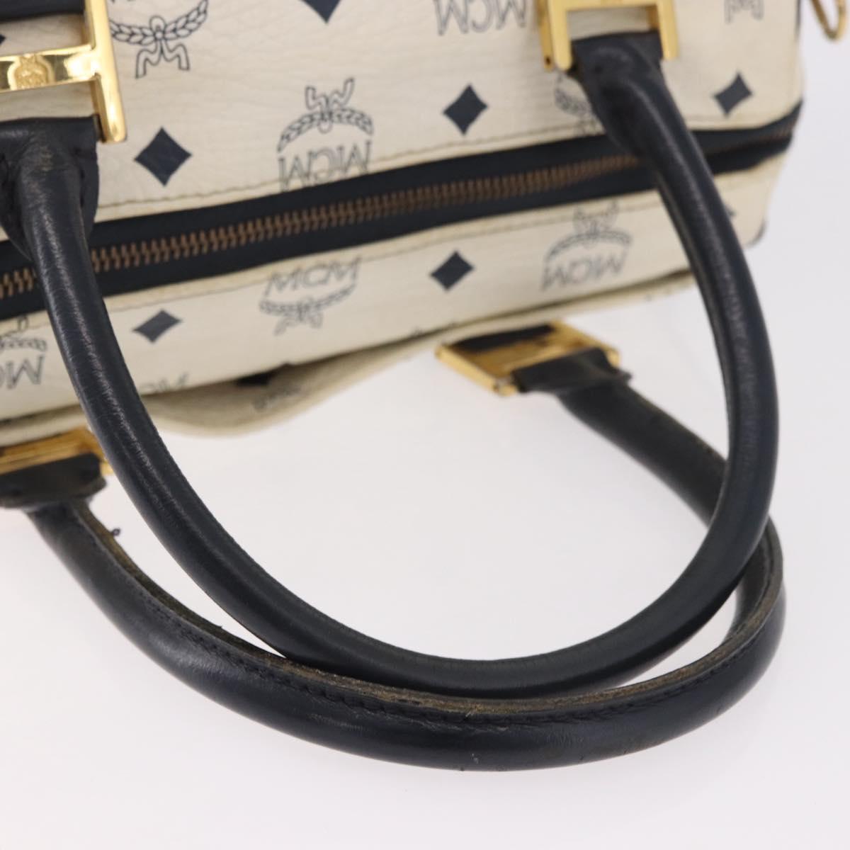 MCM Boston Bag PVC Leather 2way White Gold Auth 187279
